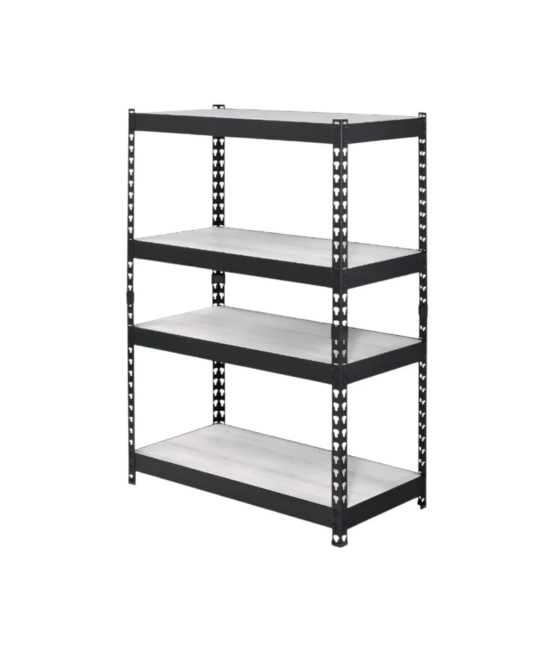 48" Black And Natural Metal and Wood Adjustable Four Tier Bookcase Homeroots Office
