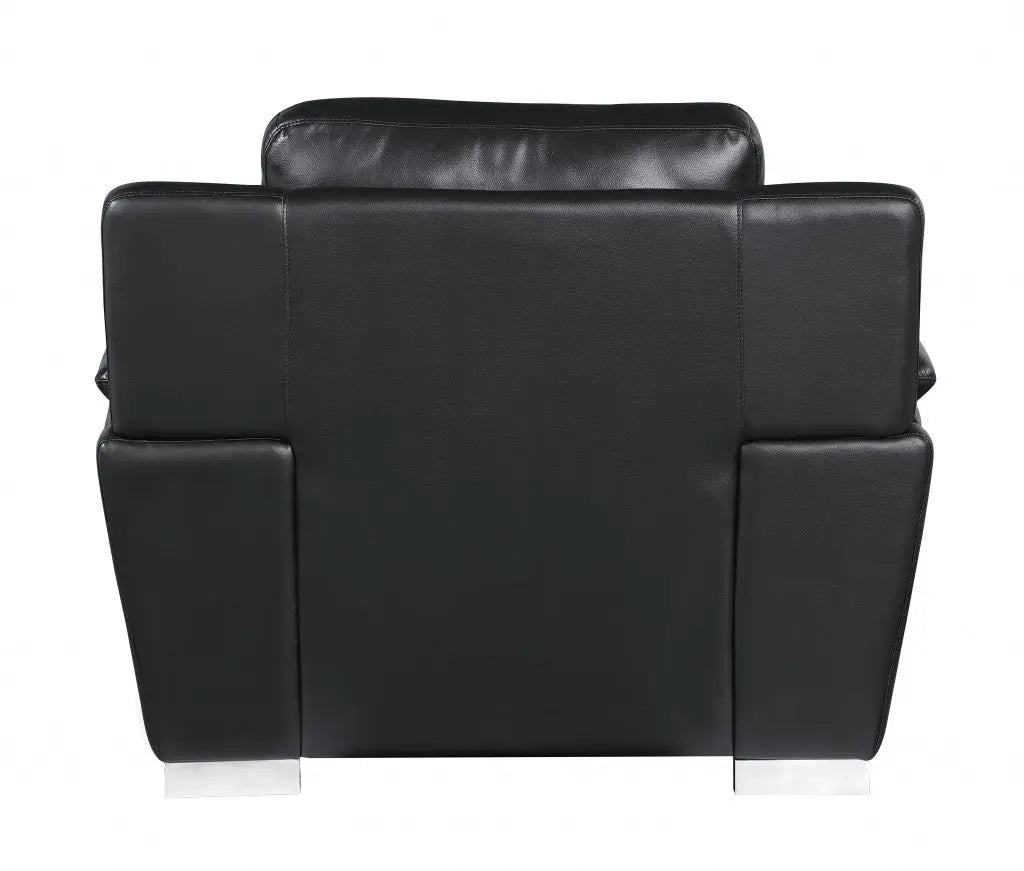 48" Black And Silver Leather Match Club Chair Homeroots Living Room