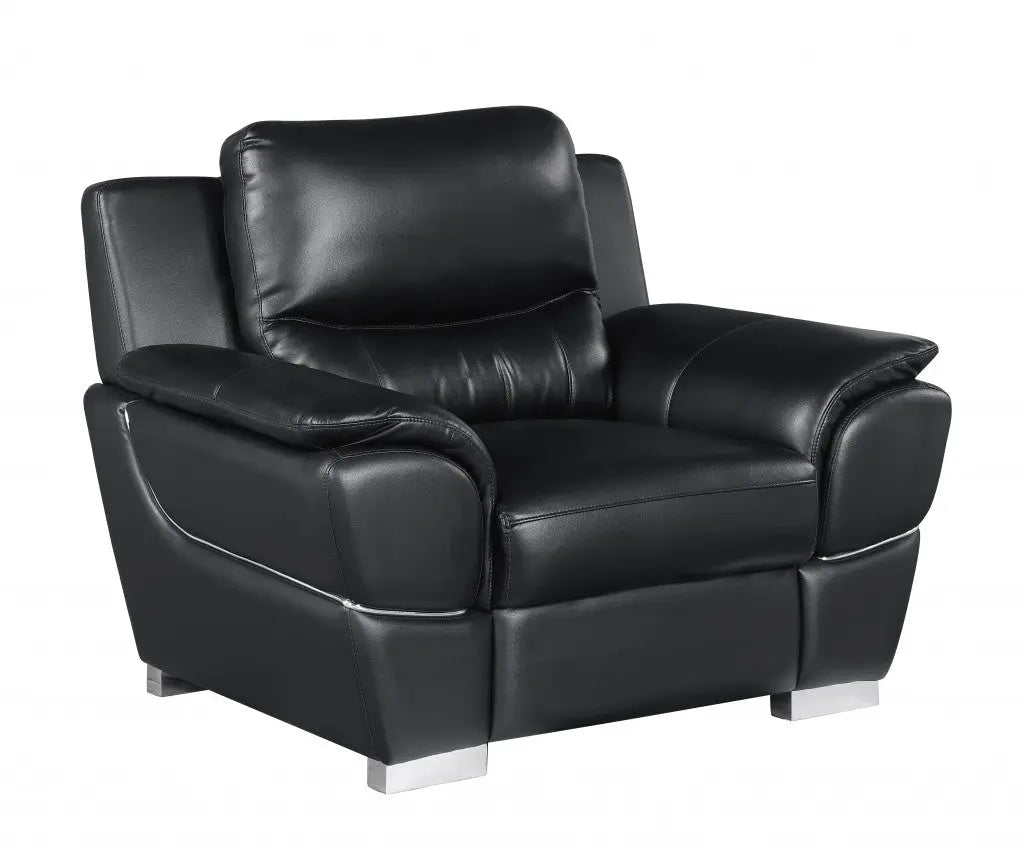 48" Black And Silver Leather Match Club Chair Homeroots Living Room