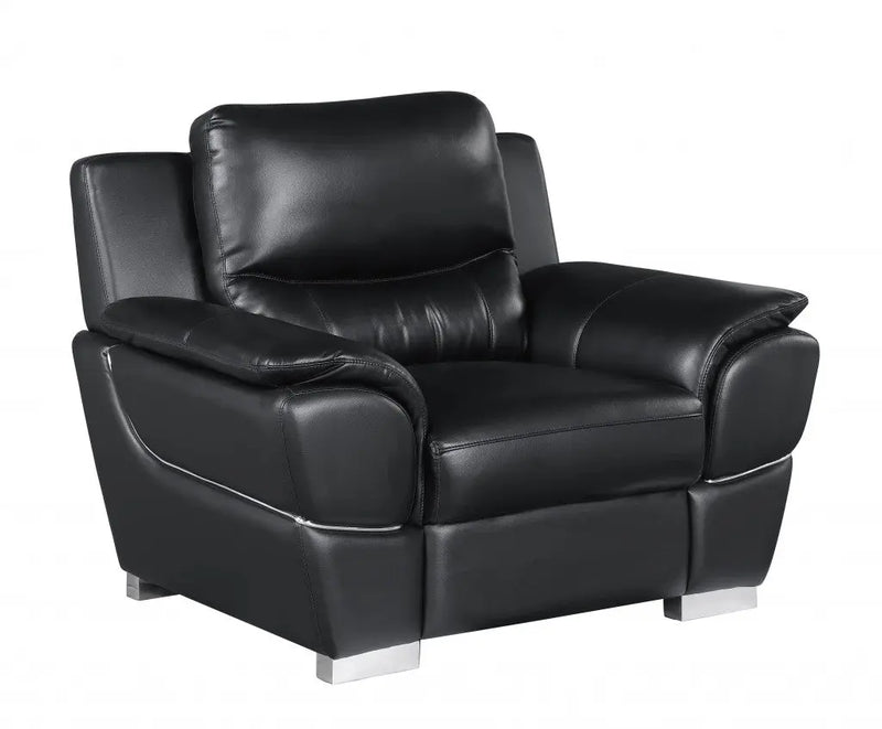 48" Black And Silver Leather Match Club Chair Homeroots Living Room