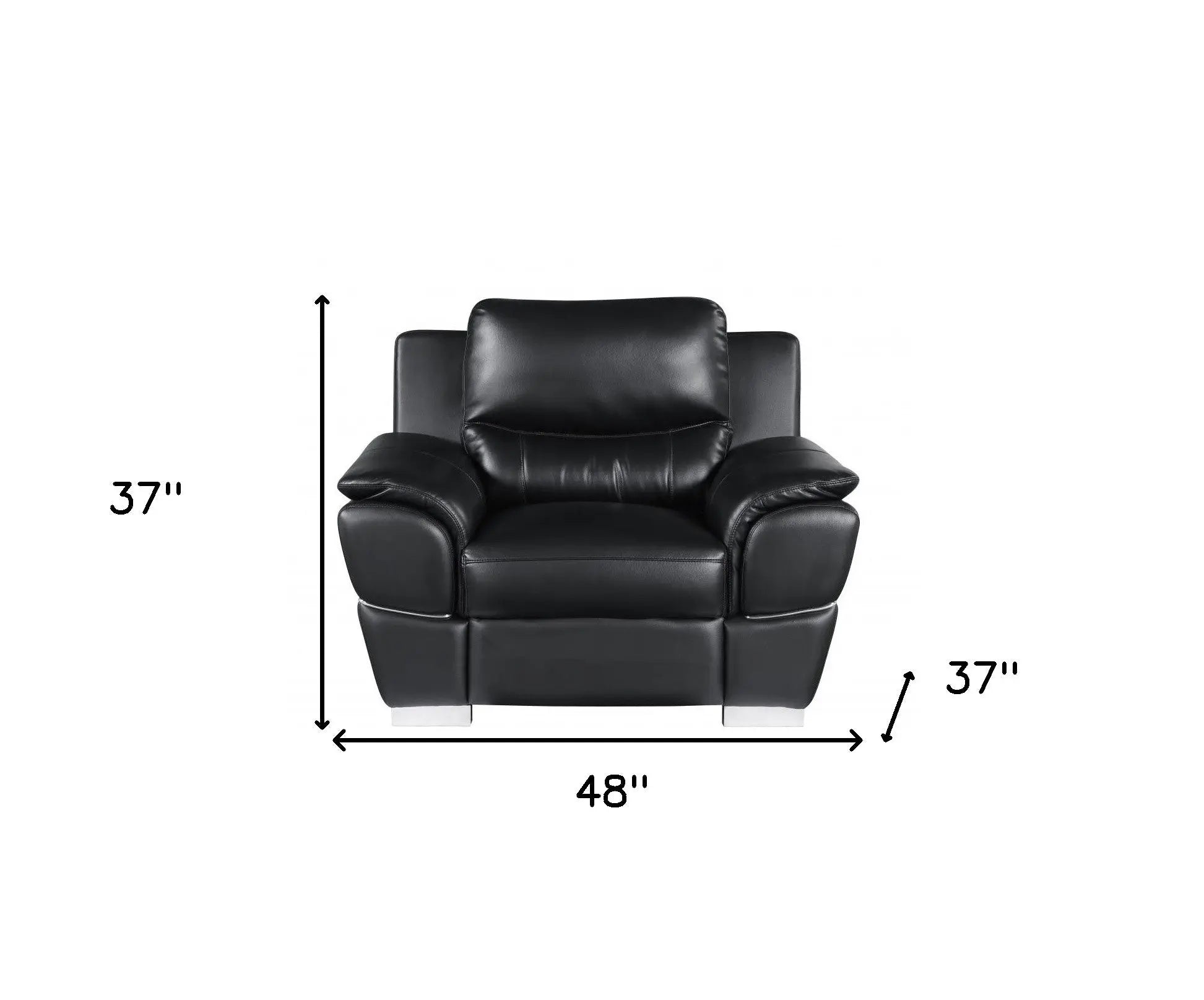 48" Black And Silver Leather Match Club Chair Homeroots Living Room