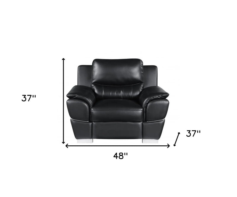48" Black And Silver Leather Match Club Chair Homeroots Living Room