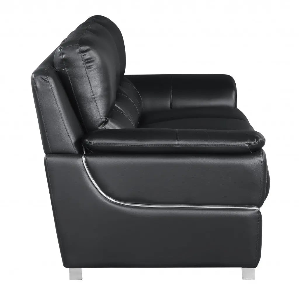 48" Black And Silver Leather Match Club Chair Homeroots Living Room