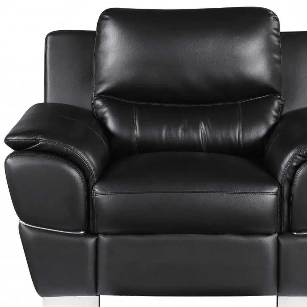 48" Black And Silver Leather Match Club Chair Homeroots Living Room