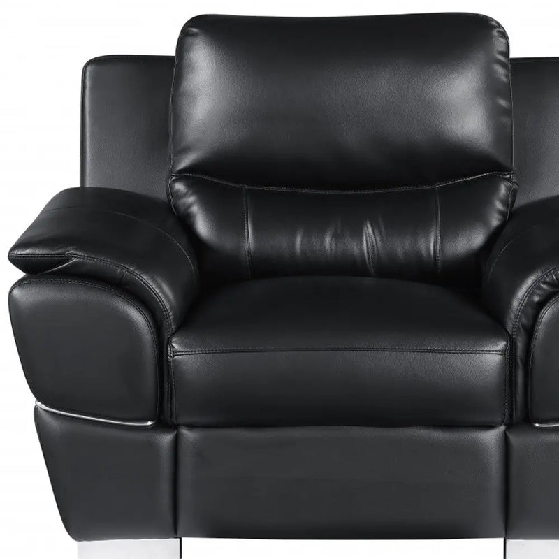48" Black And Silver Leather Match Club Chair Homeroots Living Room