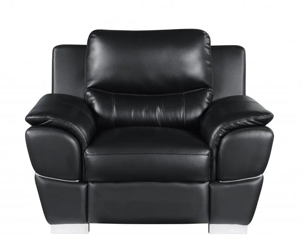48" Black And Silver Leather Match Club Chair Homeroots Living Room