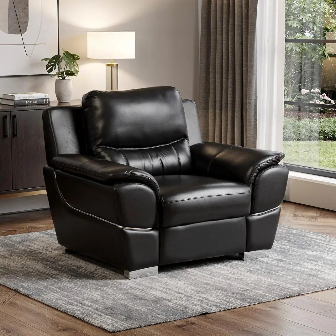 48" Black And Silver Leather Match Club Chair Homeroots Living Room