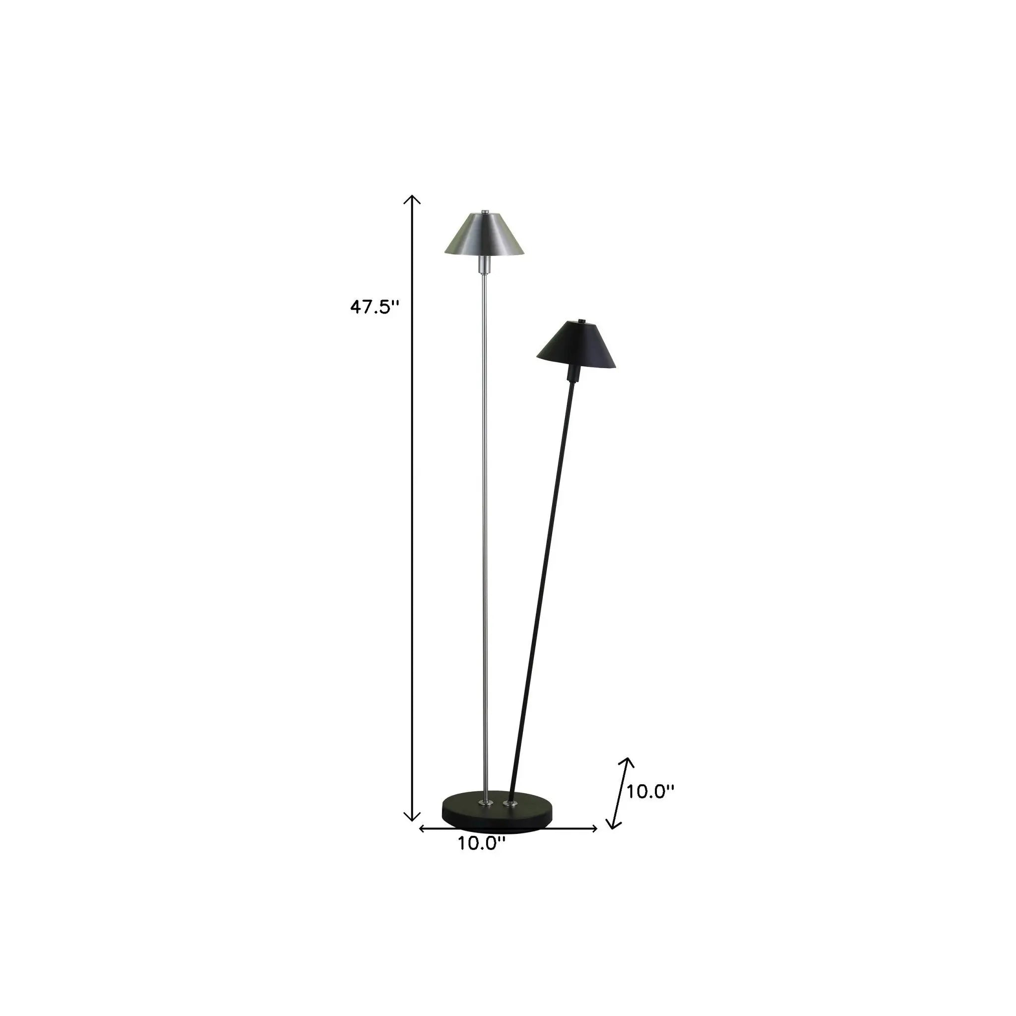 48" Black And Silver Two Light LED Novelty Floor Lamp With Black And Silver Metal Empire Shade Homeroots Lighting