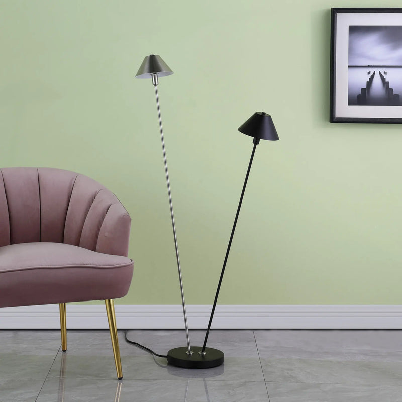 48" Black And Silver Two Light LED Novelty Floor Lamp With Black And Silver Metal Empire Shade Homeroots Lighting