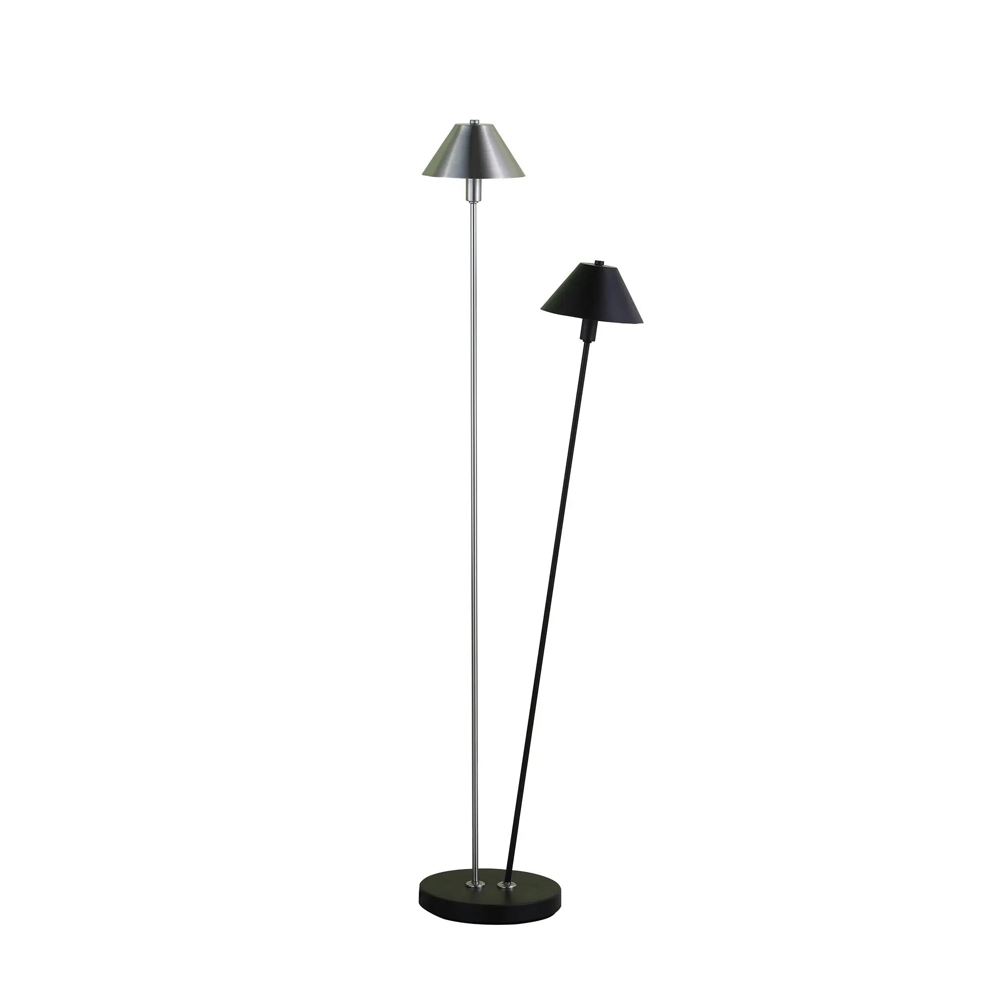 48" Black And Silver Two Light LED Novelty Floor Lamp With Black And Silver Metal Empire Shade Homeroots Lighting
