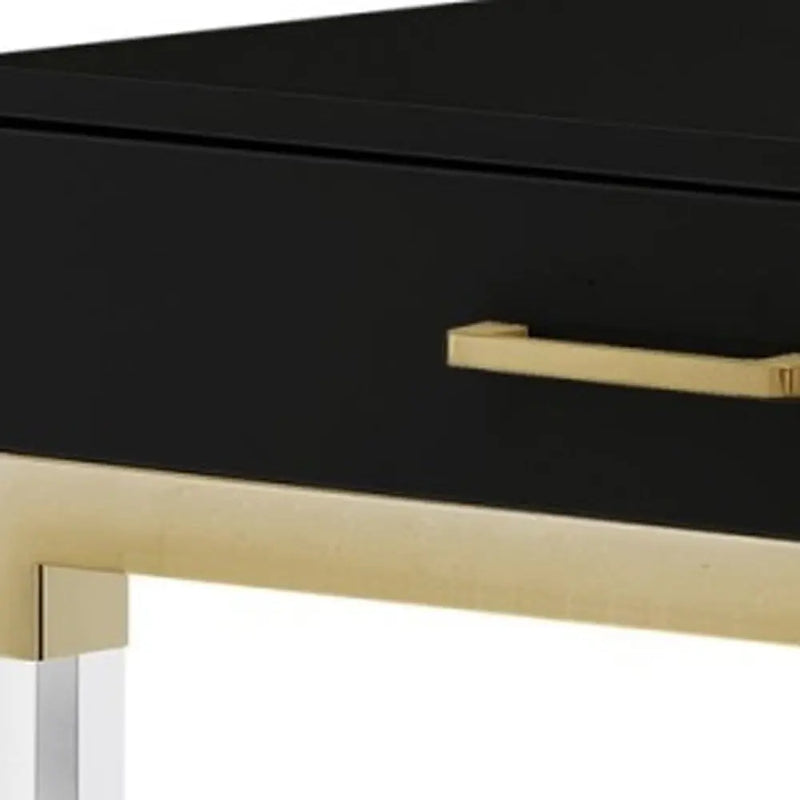48" Black Clear and Gold Wood Acrylic and Stainless Steel Writing Desk With Two Drawers Homeroots Office