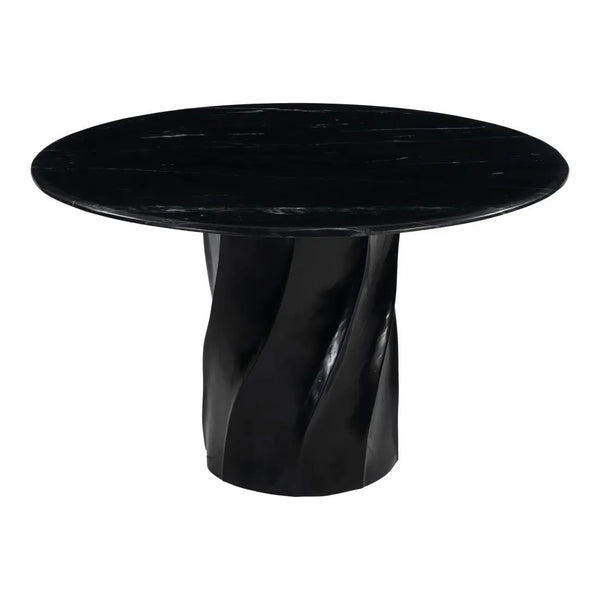 48" Black Marble and Wood Pedestal Base Round Top Dining Table Homeroots Kitchen & Dining