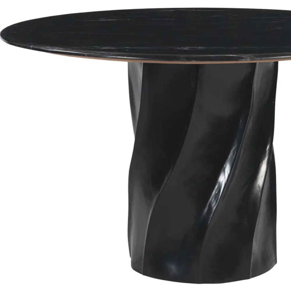 48" Black Marble and Wood Pedestal Base Round Top Dining Table Homeroots Kitchen & Dining