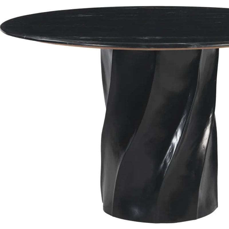 48" Black Marble and Wood Pedestal Base Round Top Dining Table Homeroots Kitchen & Dining