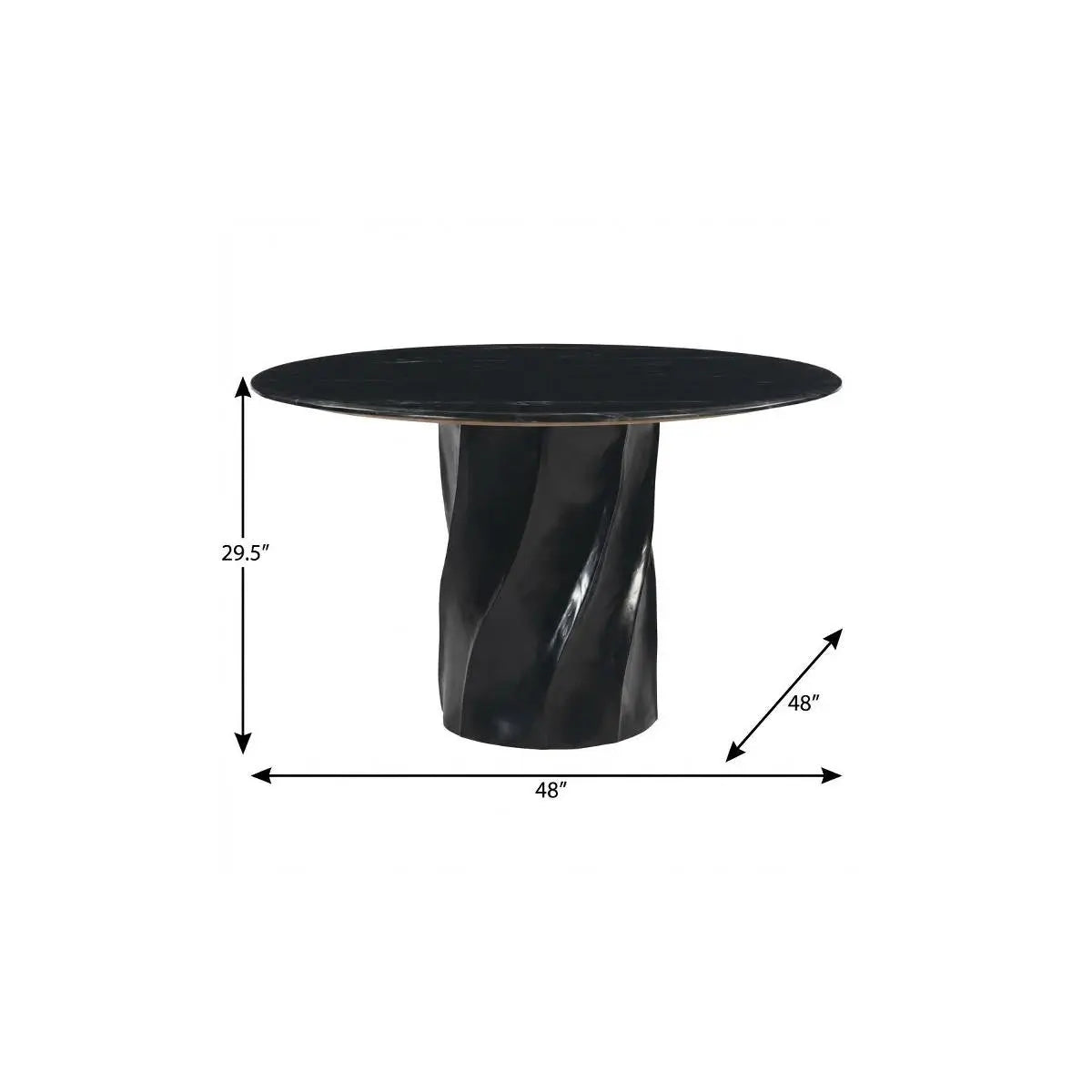48" Black Marble and Wood Pedestal Base Round Top Dining Table Homeroots Kitchen & Dining