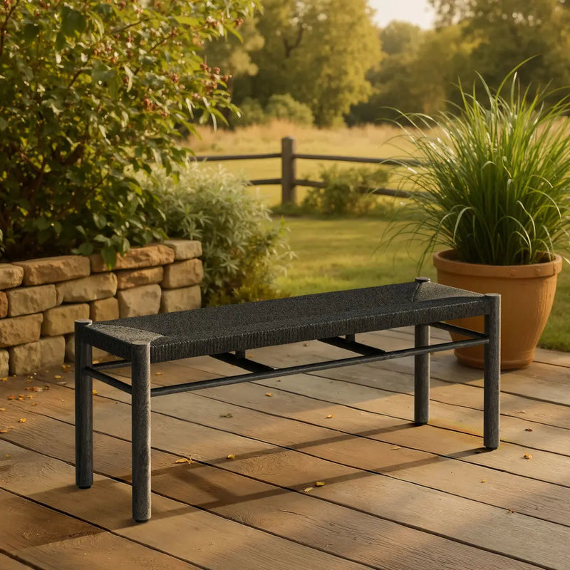 48" Black Metal and Wicker Bench Homeroots Living Room