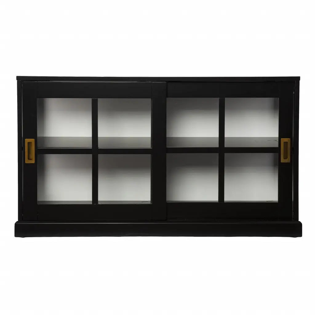 48" Black Sideboard with Two Glass Sliding Doors Homeroots Kitchen & Dining