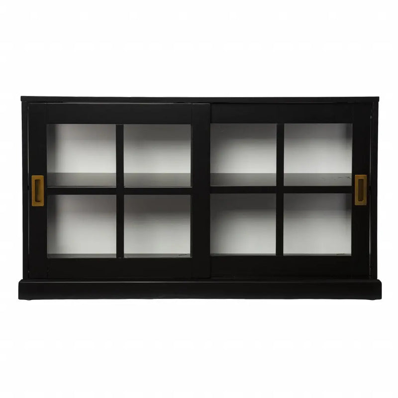 48" Black Sideboard with Two Glass Sliding Doors Homeroots Kitchen & Dining