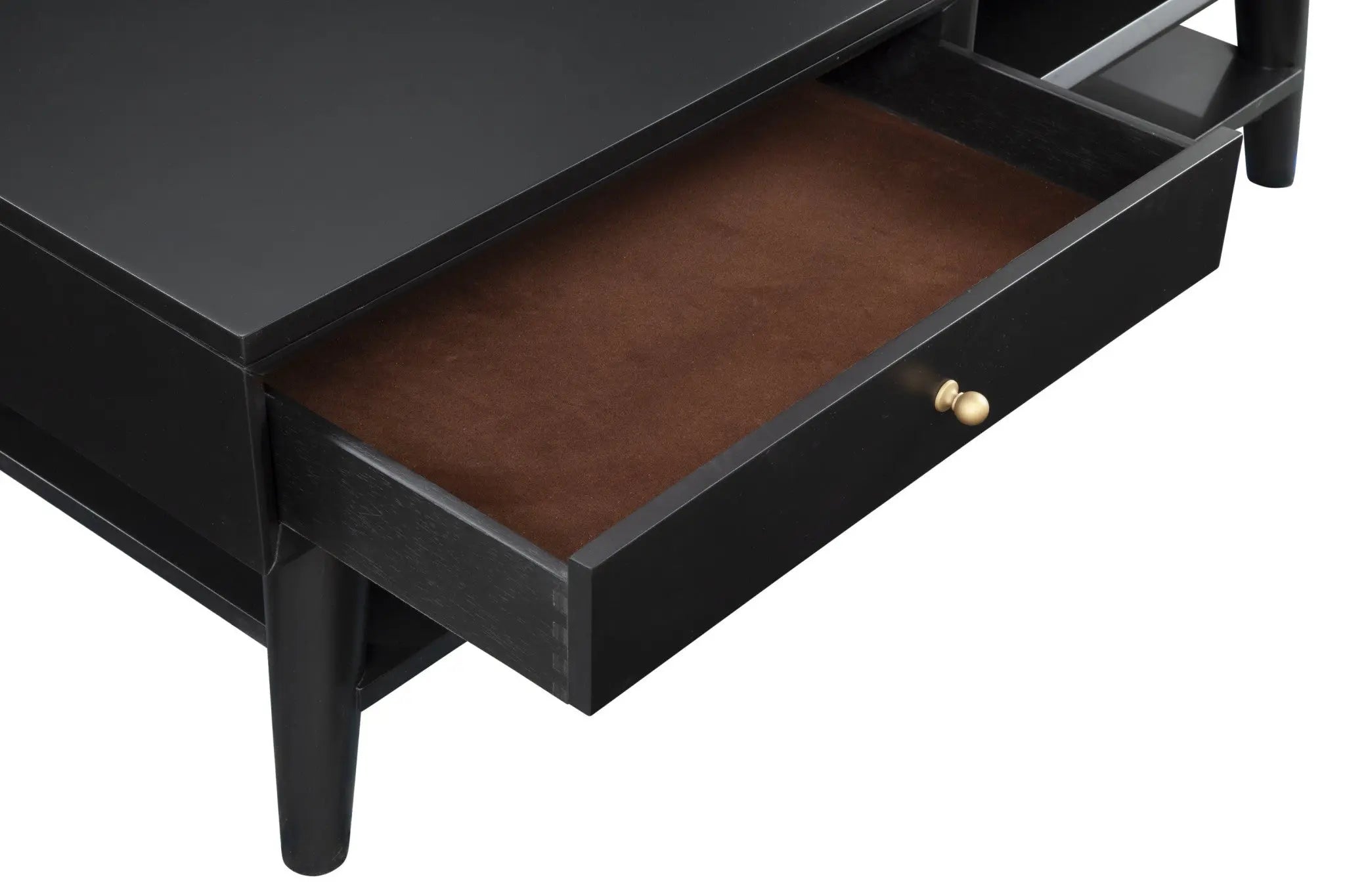 48" Black Solid And Manufactured Wood Coffee Table With Drawer - GreatEagleInc