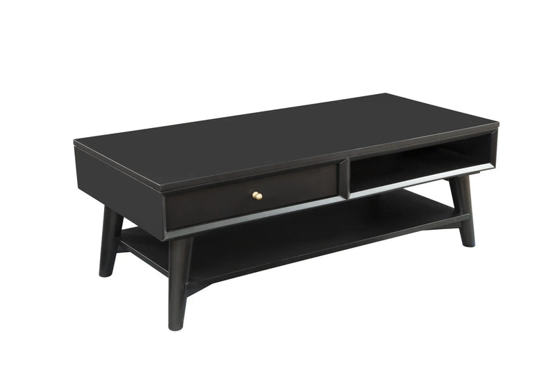 48" Black Solid And Manufactured Wood Coffee Table With Drawer - GreatEagleInc