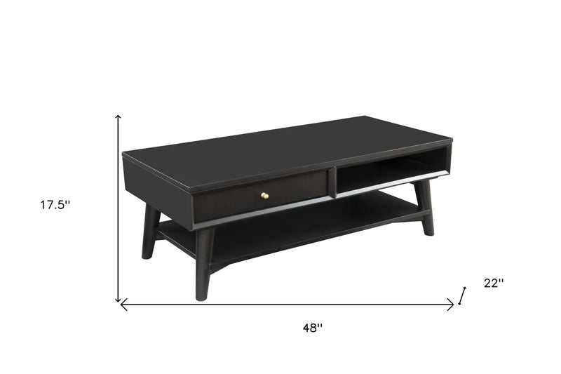 48" Black Solid And Manufactured Wood Coffee Table With Drawer - GreatEagleInc