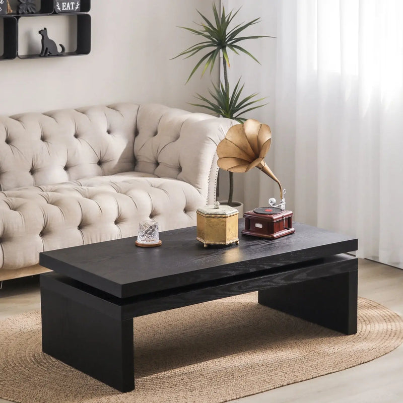 48" Black Wood Floating Frame Coffee Table Homeroots Living Room