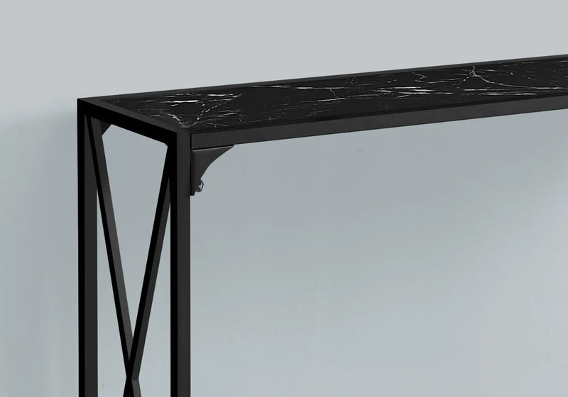 48" Black Wood and Metal Faux Marble Console Table With Shelf Homeroots Living Room
