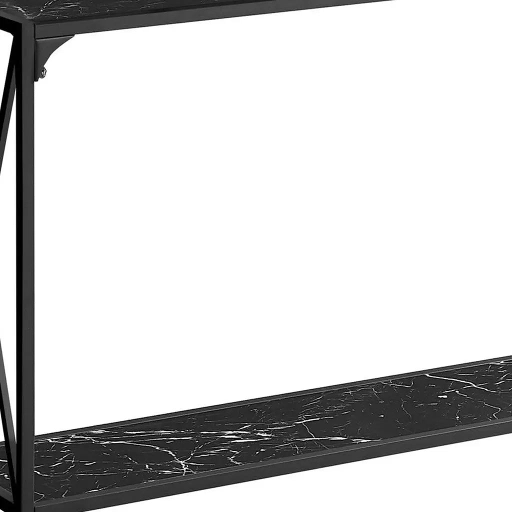 48" Black Wood and Metal Faux Marble Console Table With Shelf Homeroots Living Room
