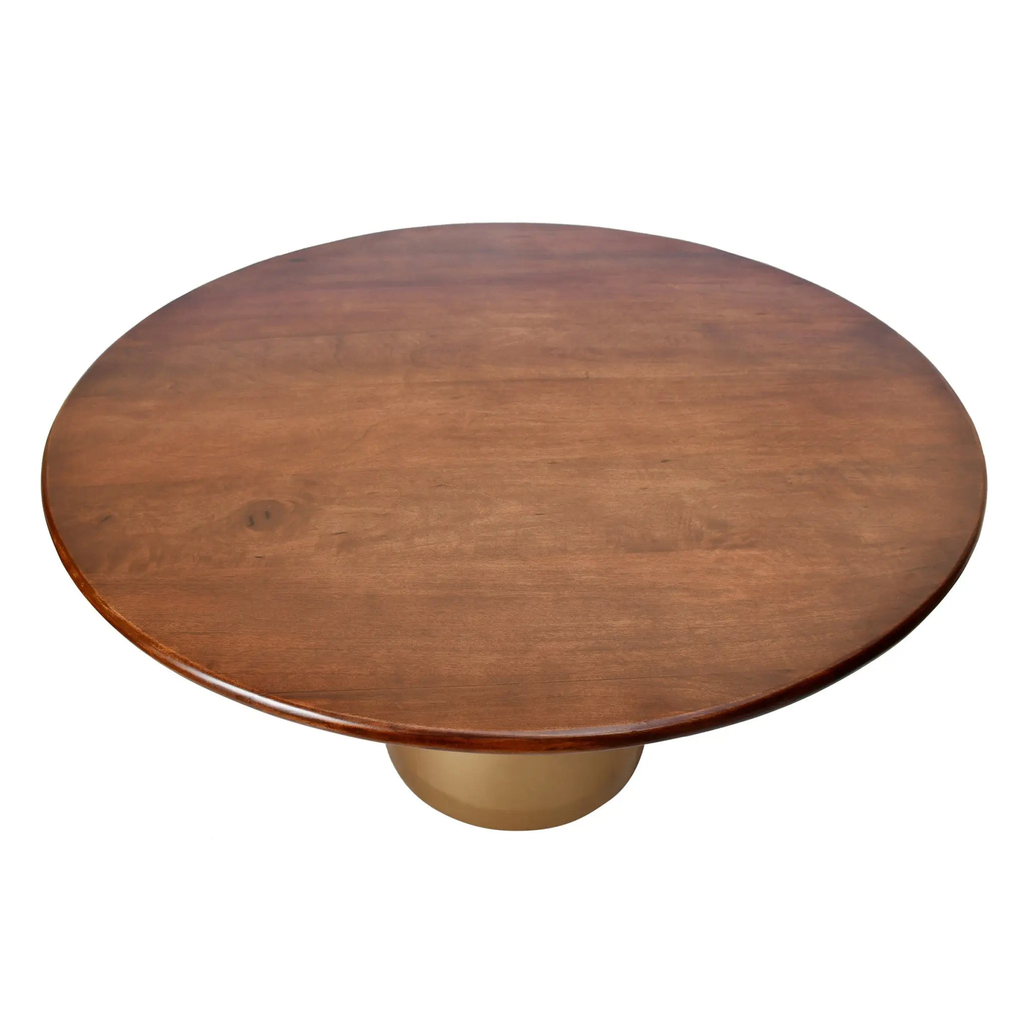48" Brown And Gold Rounded Solid Wood And Iron Pedestal Base Dining Table Homeroots Kitchen & Dining