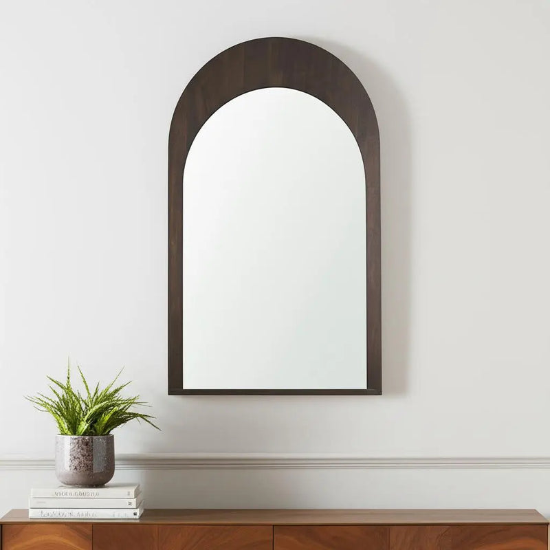 48" Brown Solid Wood Arch Framed Accent Mirror Homeroots Bed & Bath