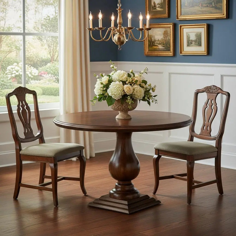 48" Brown Solid Wood Pedestal Base Round Top Dining Table Homeroots Kitchen & Dining