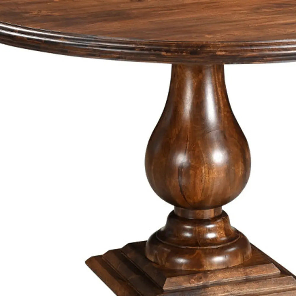 48" Brown Solid Wood Pedestal Base Round Top Dining Table Homeroots Kitchen & Dining