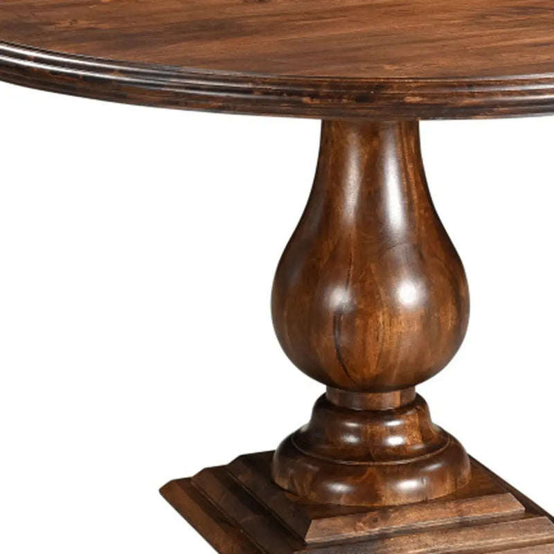 48" Brown Solid Wood Pedestal Base Round Top Dining Table Homeroots Kitchen & Dining