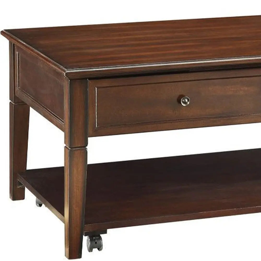48" Brown Wood Lift Top Coffee Table With Shelf - GreatEagleInc