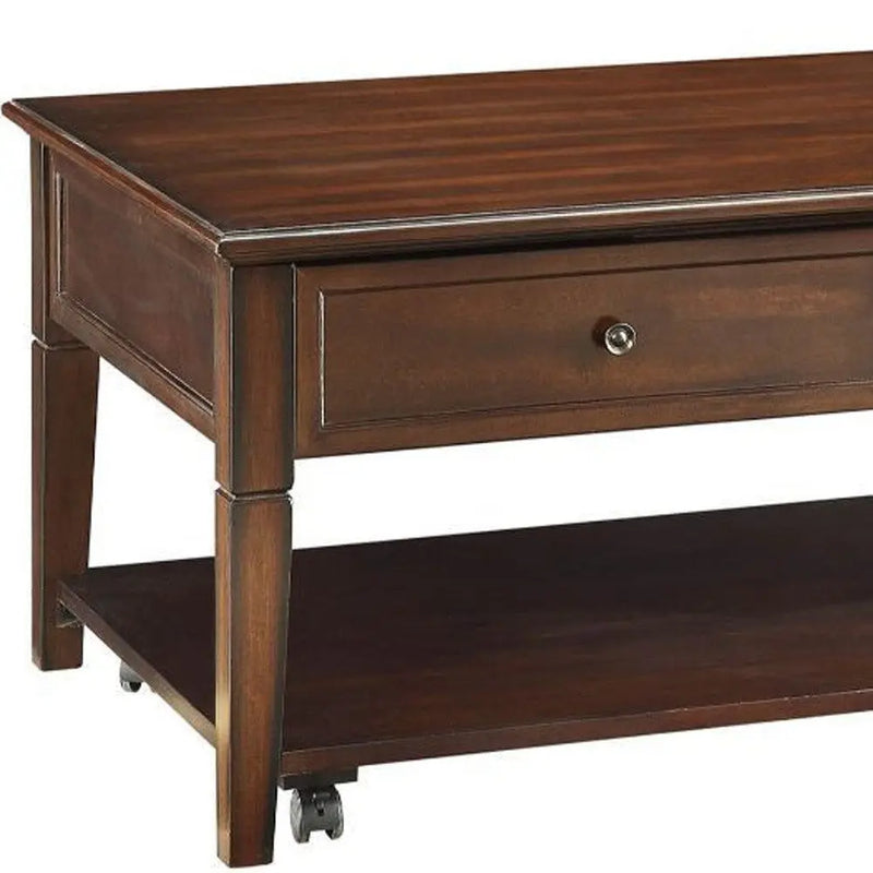 48" Brown Wood Lift Top Coffee Table With Shelf - GreatEagleInc