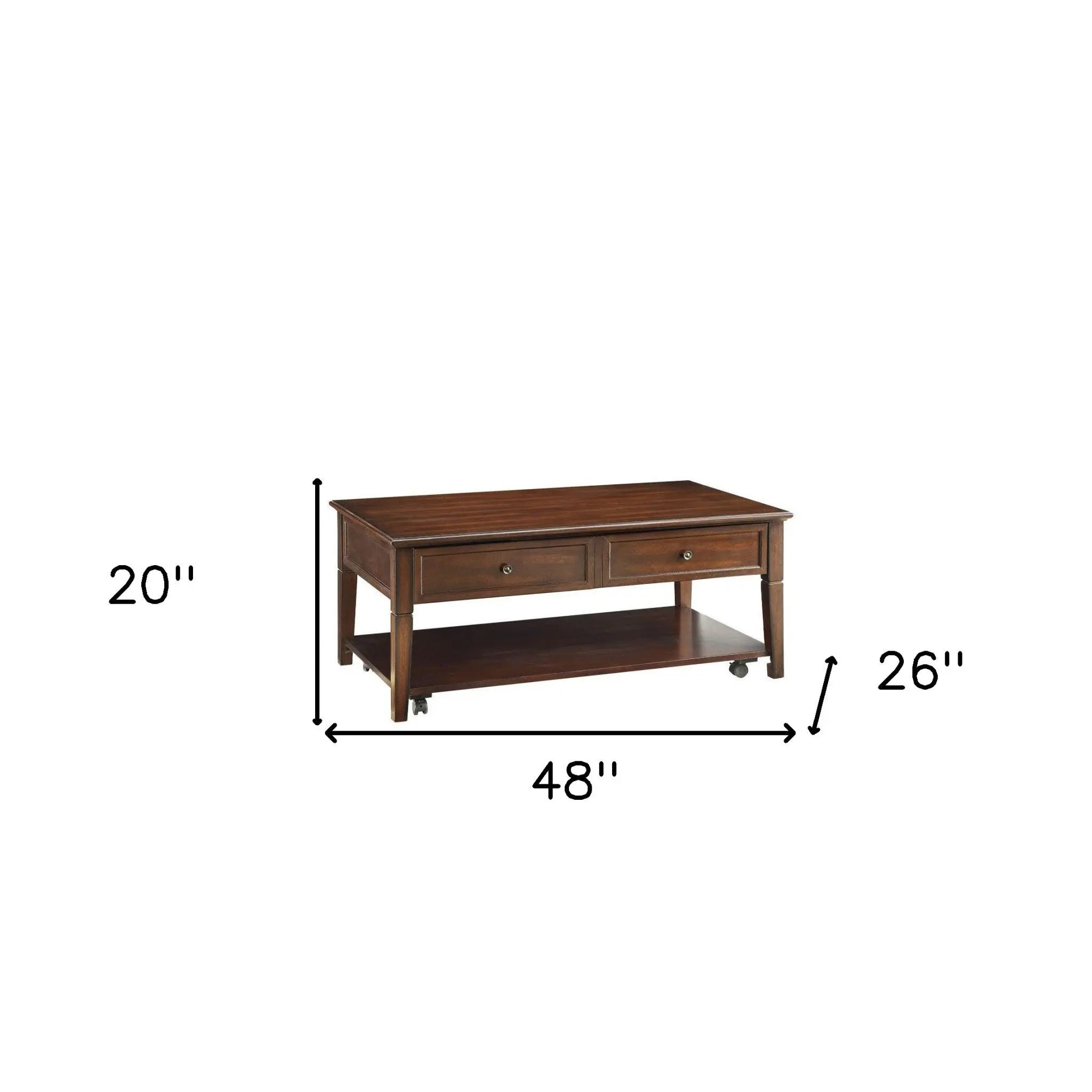 48" Brown Wood Lift Top Coffee Table With Shelf - GreatEagleInc