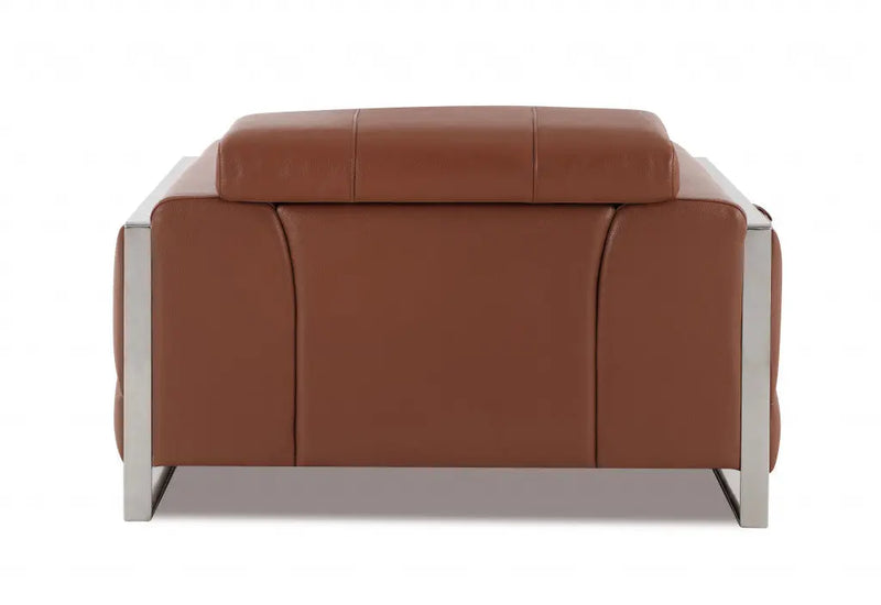 48" Camel And Silver Italian Leather Arm Chair Homeroots Living Room