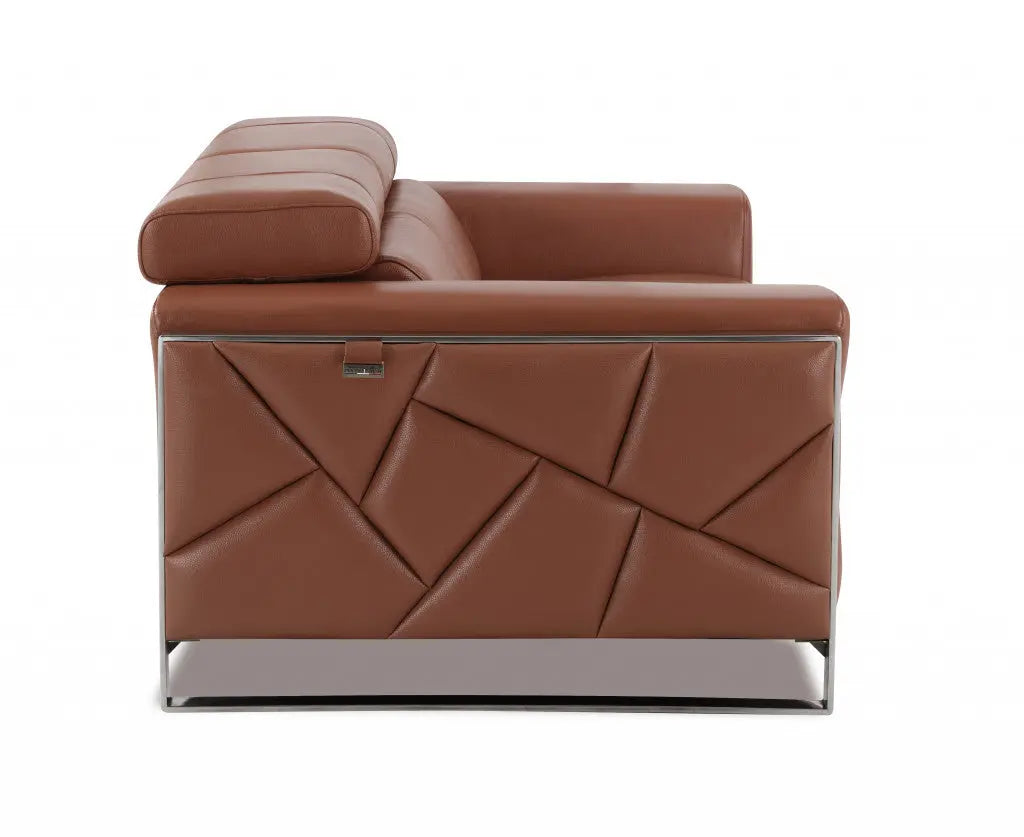 48" Camel And Silver Italian Leather Arm Chair Homeroots Living Room