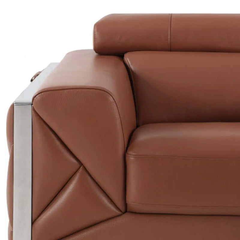 48" Camel And Silver Italian Leather Arm Chair Homeroots Living Room