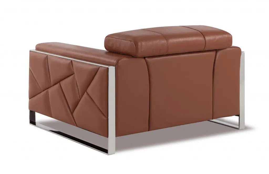 48" Camel And Silver Italian Leather Arm Chair Homeroots Living Room