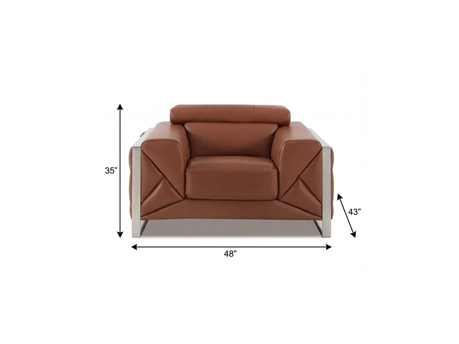 48" Camel And Silver Italian Leather Arm Chair Homeroots Living Room