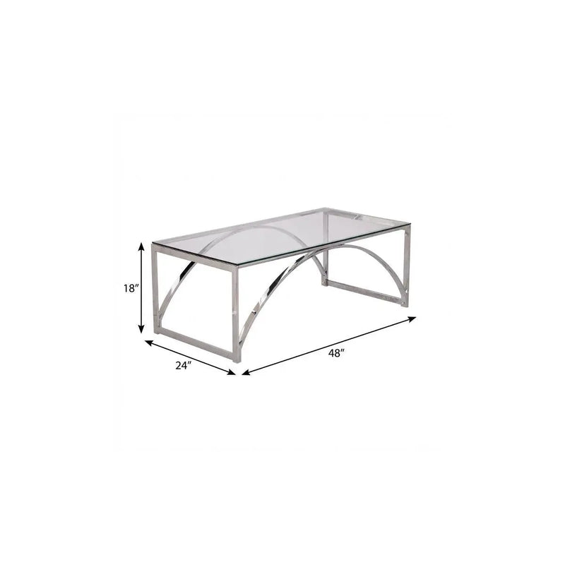 48" Chrome Glass And Metal Rectangular Coffee Table Homeroots Living Room