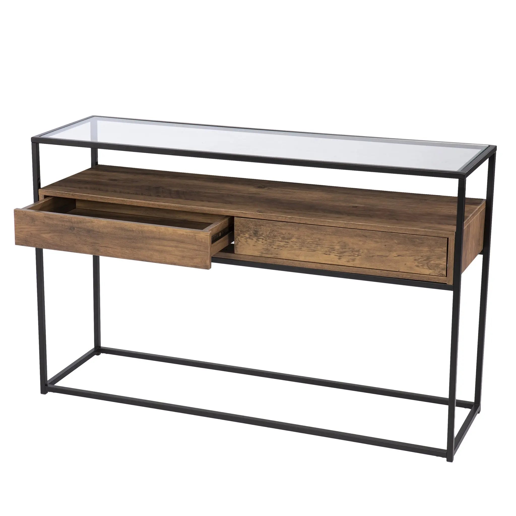 48" Clear and Black Glass Frame Console Table With Storage With Storage Homeroots Living Room