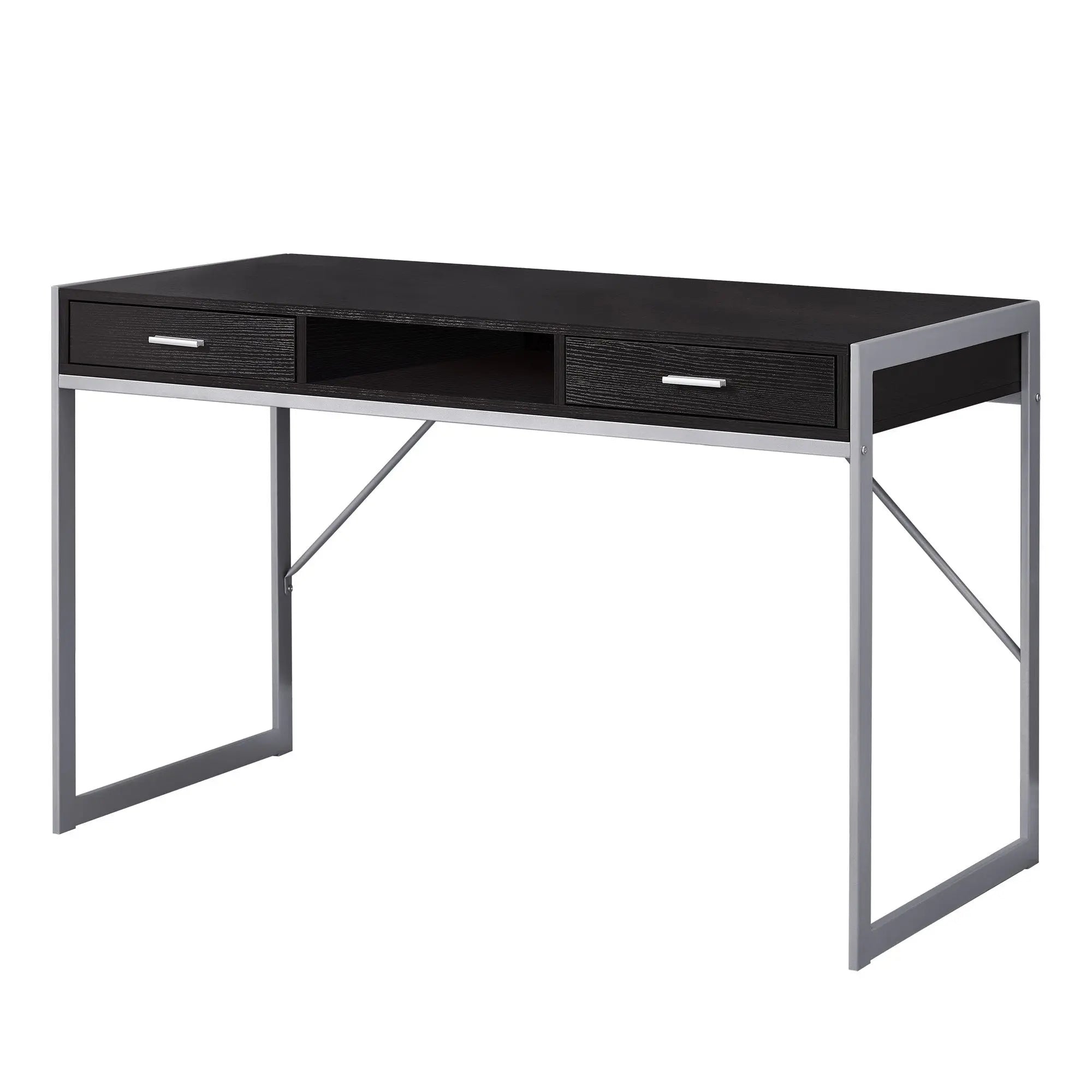 48" Dark Brown and Silver Computer Desk With Two Drawers Homeroots Office