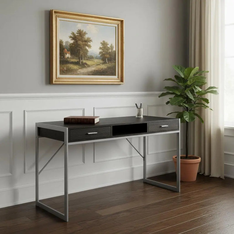 48" Dark Brown and Silver Computer Desk With Two Drawers Homeroots Office