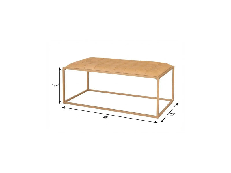 48" Gold And Brown Leather Rectangular Coffee Table Homeroots Living Room