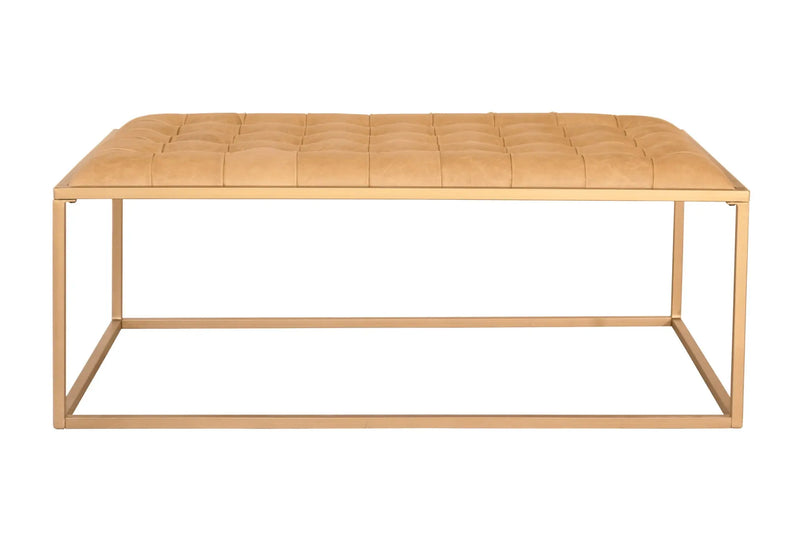 48" Gold And Brown Leather Rectangular Coffee Table Homeroots Living Room