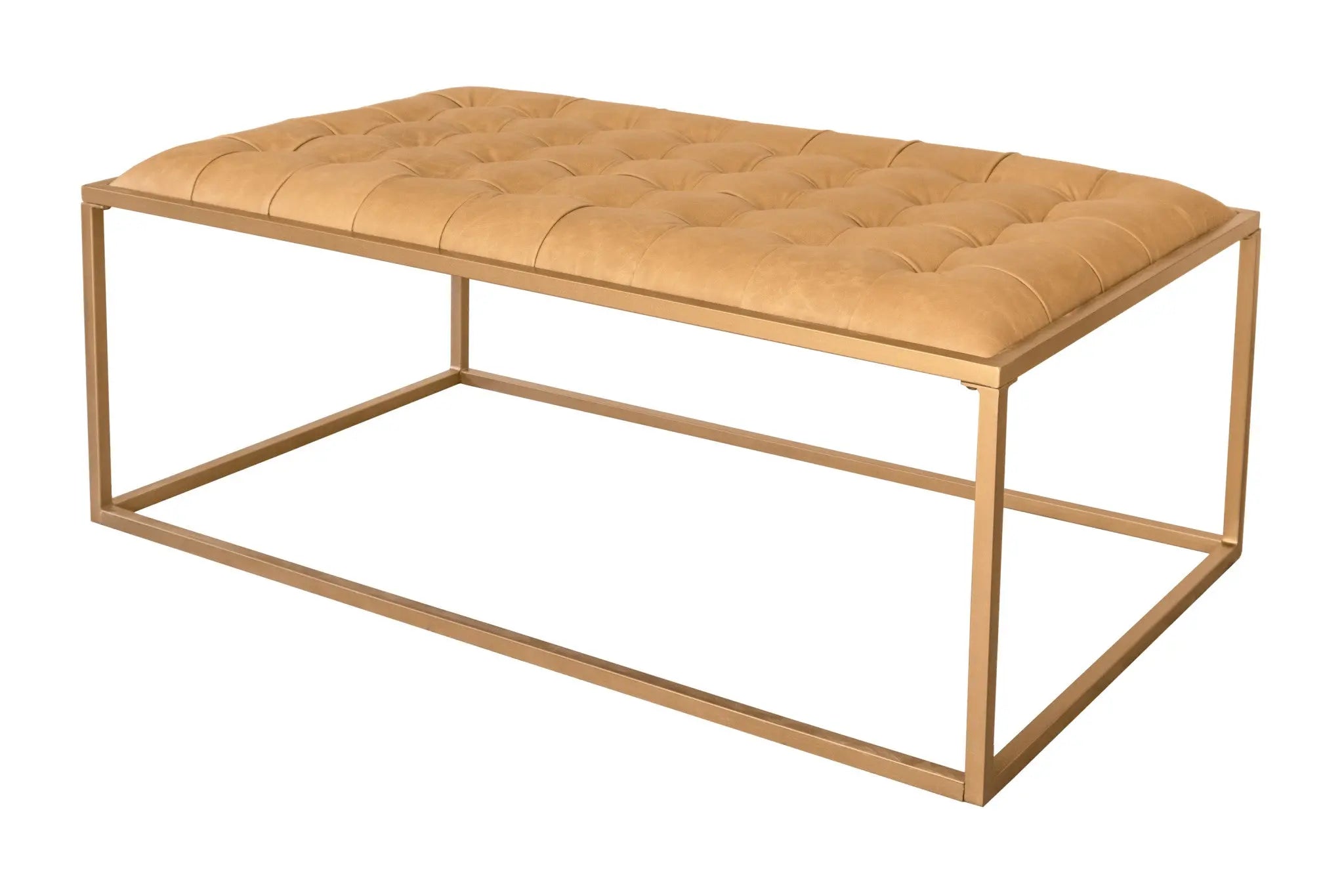 48" Gold And Brown Leather Rectangular Coffee Table Homeroots Living Room