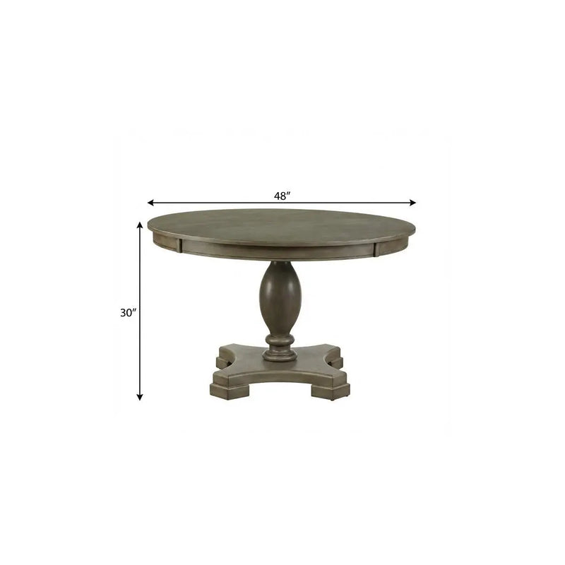 48" Gray Wood Pedestal Base Round Top Dining Table Homeroots Kitchen & Dining