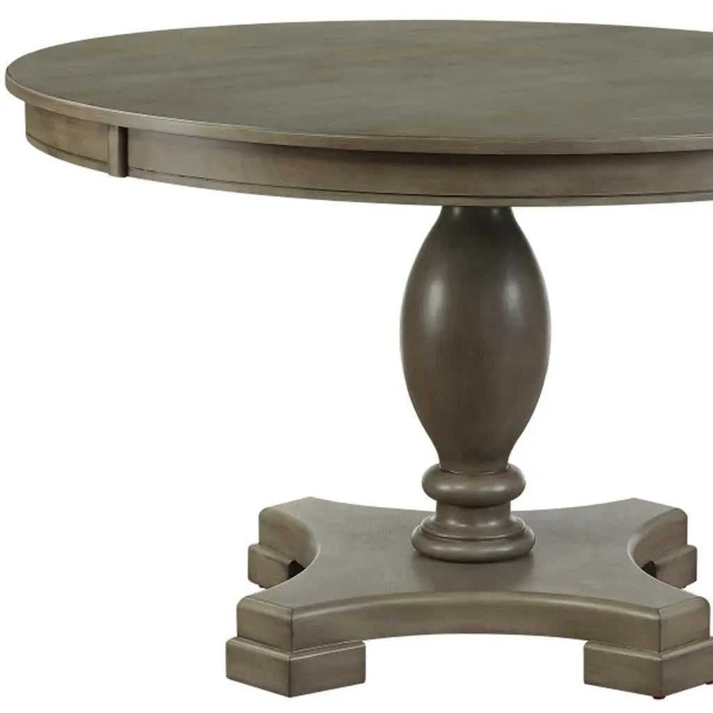 48" Gray Wood Pedestal Base Round Top Dining Table Homeroots Kitchen & Dining